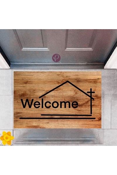 Mu Art Ahşap Bfs Door Mat Decorative Digital Printing Welcome P-2339