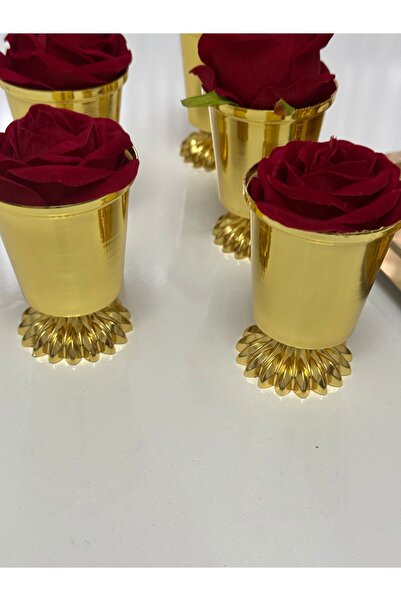 Elzemm store GOLD RENK 6 ADET DESENLİ AYAKLI GÜL KOVASI KIRMIZI GÜLLER DAHİLDİR
