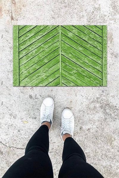 Mu Art Ahşap Bfs Digital Print Green Wooden Door Pattern Door Mat K-1050