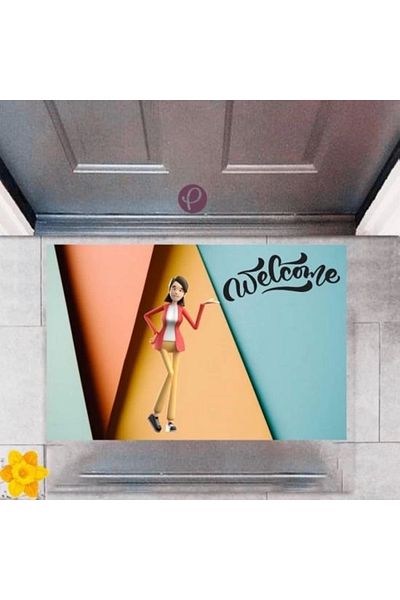 Mu Art Ahşap Bfs Door Mat Decorative Digital Printing Welcome P-2342