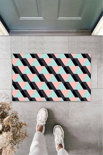 Mu Art Ahşap Bfs Pink Door Mat D Triangle Pattern K-3228