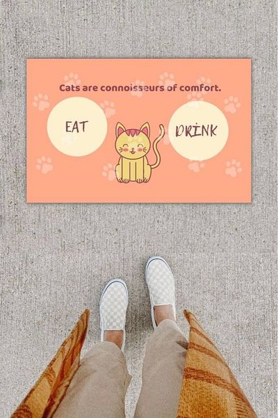 Mu Art Ahşap Bfs Digital Printing Decorative Cat Kitten Door Mat K-1213