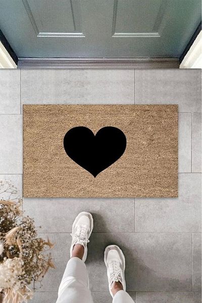 Mu Art Ahşap Bfs Black Door Mat Full Heart Pattern K-3304