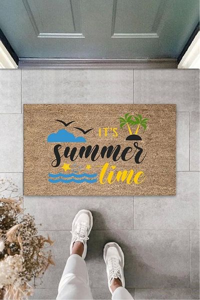 Mu Art Ahşap Bfs Beige Door Mat It's Summer Time Pattern K-3281