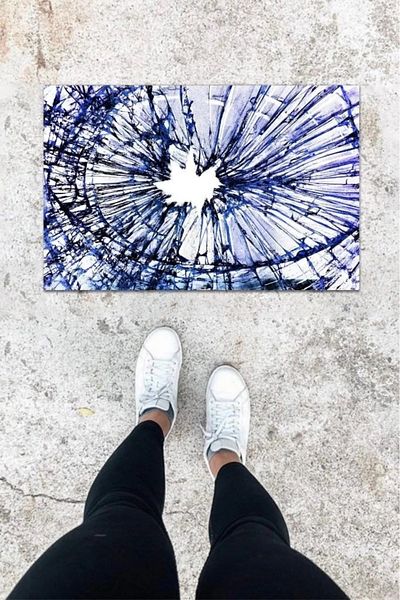 Mu Art Ahşap Bfs Digital Printing Blue Broken Glass Pattern Door Mat K-1010