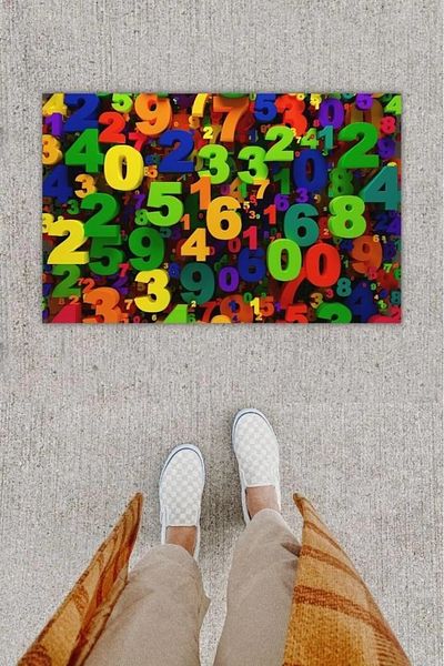 Mu Art Ahşap Bfs Digital Printing Decorative Numbers Multicolored Door Mat K-1226