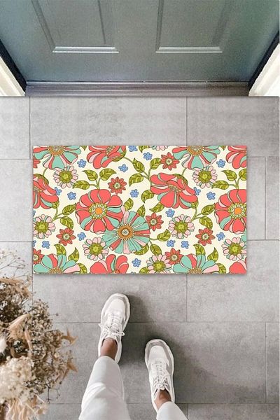 Mu Art Ahşap Bfs Digital Soft Flowers Dusty Rose Door Mat Outdoor Mat K-3121