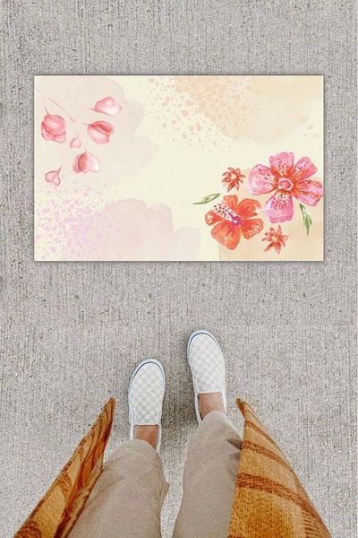 Mu Art Ahşap Bfs Digital Printing Decorative Flower Pink Door Mat K-1223
