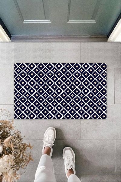 Mu Art Ahşap Bfs Black Door Mat Small Square Pattern K-3213
