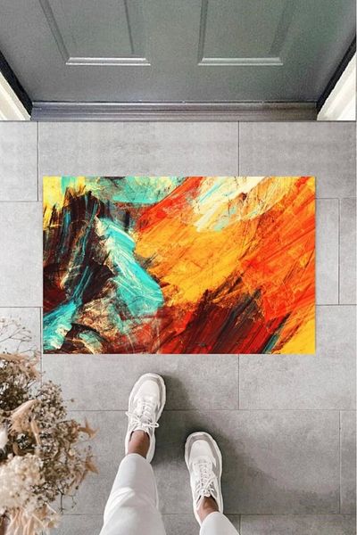 Mu Art Ahşap Bfs Decorative Digital Modern Drawing Orange Door Mat Outdoor Door Mat K-2115