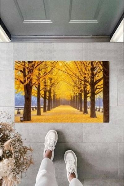 Mu Art Ahşap Bfs Decorative Digital Spilled Leaves Yellow Door Mat Outdoor Door Mat K-2118