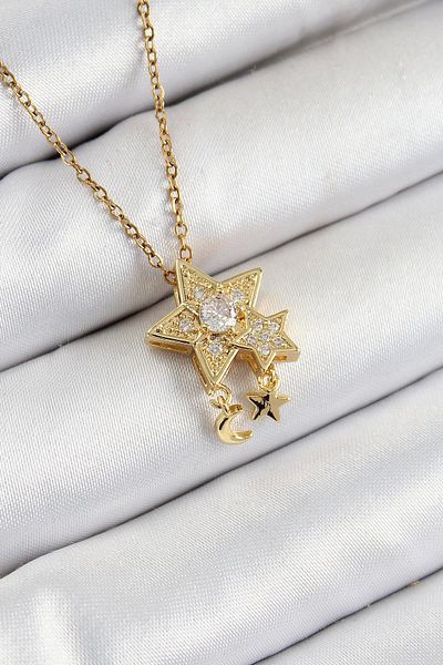 NETWORK ART Bfs 316L Steel Zircon Stone Dangle Star Model Gold Color Women's Necklace