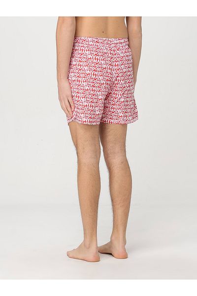 Emporio Armani Men's Elastic Tie-Up Waist Short Length Brand Lettering Pattern Red White Swimwear Em000583 Af12343-F5006