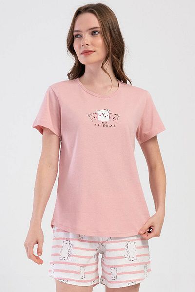 VİENETTA Cotton Women's Short Sleeve Shorts Pajamas Set, 409023