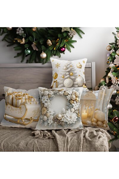 Şah Dekor Újévi témájú szánfenyő mintás 4 részes digitális nyomtatott ajándék párnahuzat