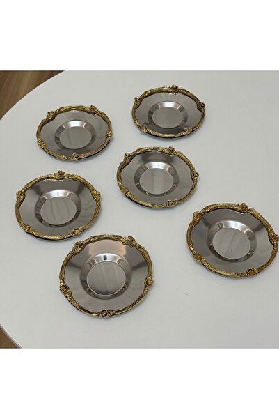SEVA ÇELİK GÜMÜŞ RENK GÜL ÇERÇEVELİ MODEL 6 ADET BARDAK ALTLIĞI ÇAY TABAĞI MODERN GÖRÜNÜM