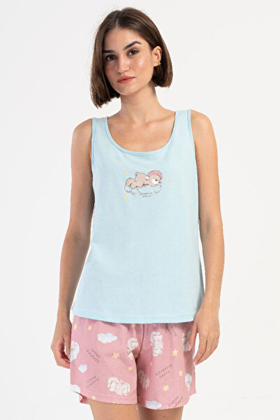 VİENETTA Бавовняний жіночий піжамний комплект з широкими бретелями та шортами, 407004