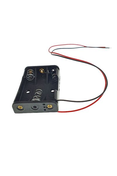 OEM Housing with holder and 2-wire connectors, for 3 AAA R3 batteries, made of black plastic