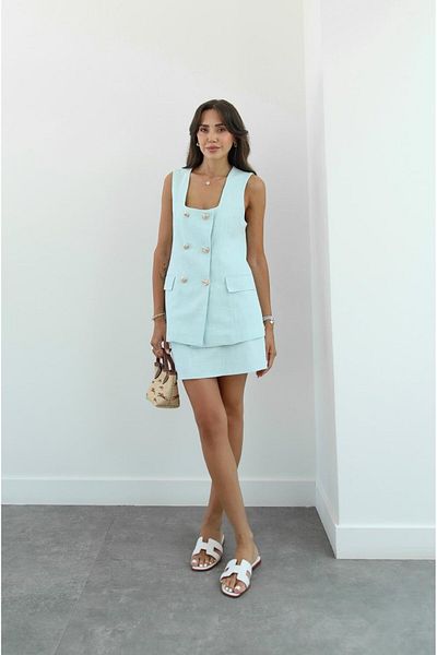 Havoş Light Blue Reba Vest Skirt Suit