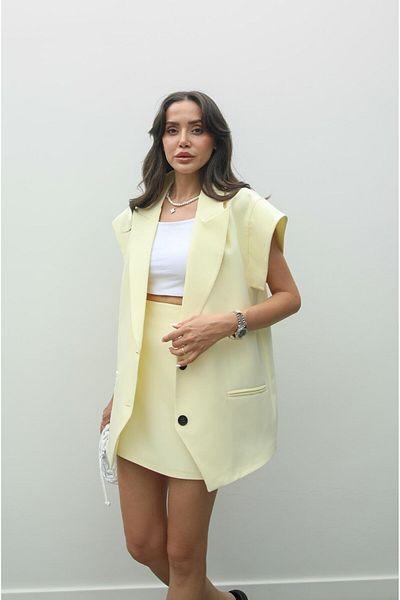 Havoş Light Yellow Gish Vest Skirt Suit