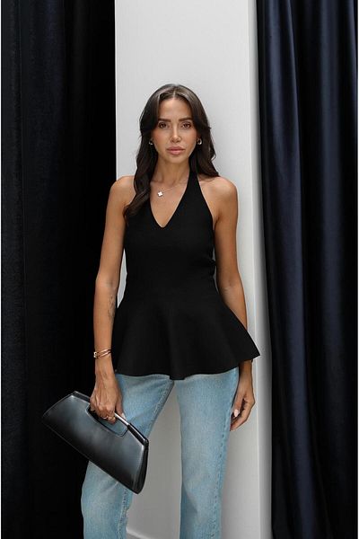 Havoş Bluză neagră din tricotaj peplum cu bretele