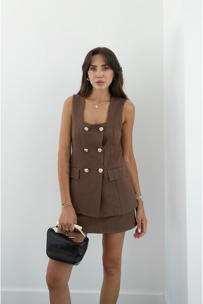 Havoş Brown Reba Vest Skirt Suit
