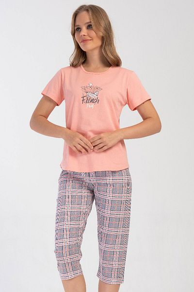 VİENETTA Cotton Women's Short Sleeve Capri Pajama Set, 407086