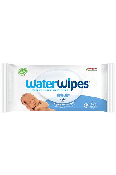 WaterWipes Original Plastic Free Baby Wipes,60 wet wipes,99.9% Water Based Wet Wipes & for Sensitive Skin
