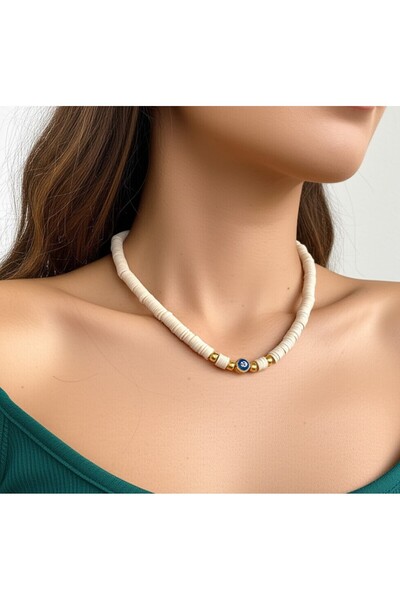 KANERUZ Multicolored Fimo Necklace with Evil Eye Beads