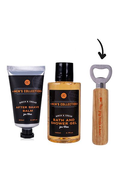 ACCENTRA Men's gift set Shower gel 140ml, After shave balm 60ml, bottle opener with wooden handle