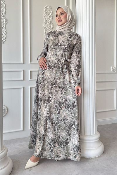 InStyle Σατέν πράσινο φόρεμα με μοτίβο Ivy Flora