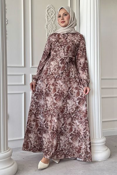 InStyle Φόρεμα Ivy Flora Pattern Σατέν Καφέ