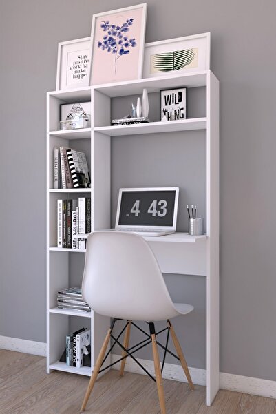 FAVORA Platinyum Tek Kitaplık Çalışma Masası - Beyaz