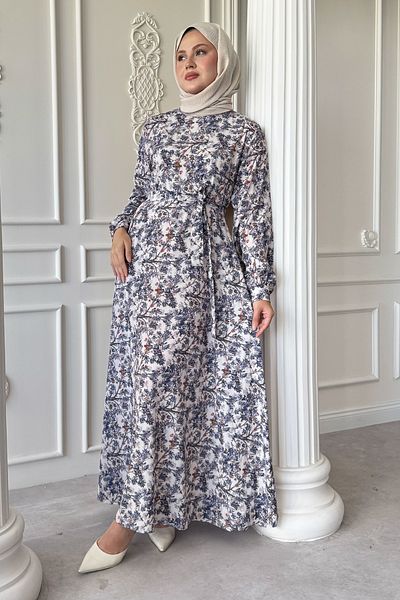 InStyle Φόρεμα Μπλε Σατέν Άγιο Λουλούδι
