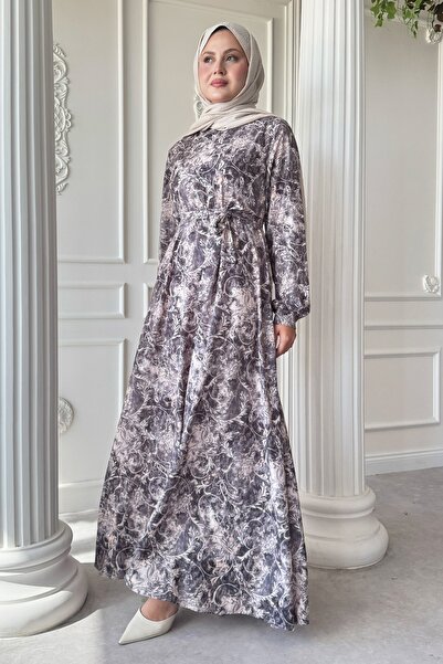 InStyle Сукня з атласу з візерунком флори в антрацитовому кольорі