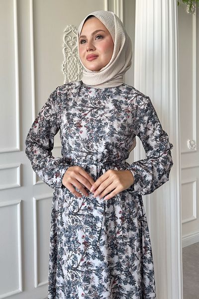InStyle Φόρεμα Κίτρινης Ανθισμένης Πέτρας Γκρι Σατέν