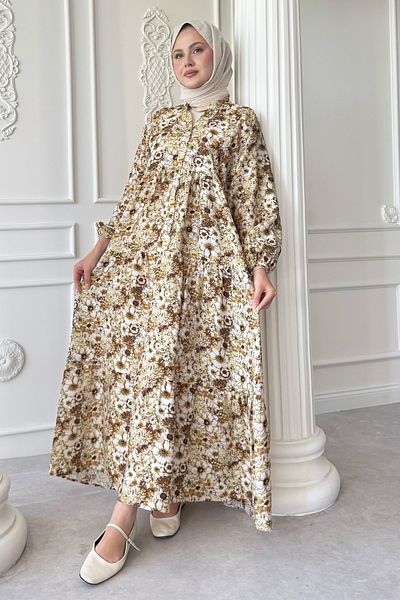InStyle Narcissus Flower Brown Mango Dress