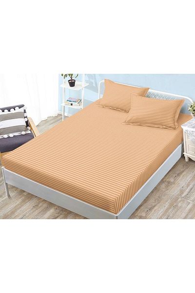 Sonia-home Bed cover and 2 pillowcases, with elastic, Sonia-Home, Damask, 1 person, Plain, 140x200cm, Peach