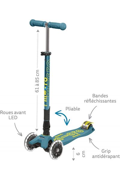 Micro Micro Scooters | Maxi Micro Deluxe LED Foldable| Handlebar Adjustable | Lightweight | Foldable Mecha