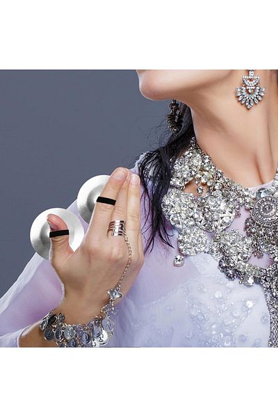 COOYA 4Pcs Belly Dance Finger Cymbals,5.3cm Brass Zills,Silver Musical Instrument for Dancers