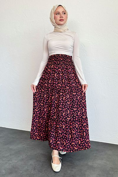 InStyle Flora Pattern Pink Viscose Skirt