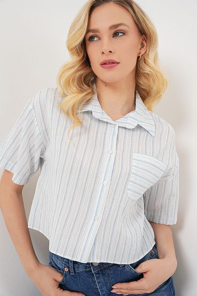 Bigdart Women's Striped Crop Shirt 20342 - Light Blue