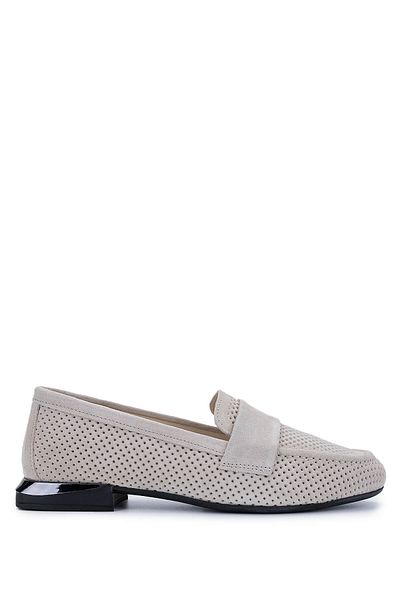 Tamer Tanca Women's Genuine Leather Beige Suede Loafer Shoes