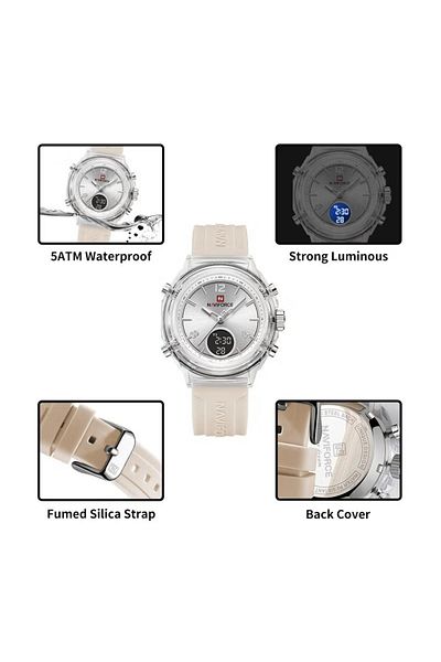 Naviforce Transparent Sport Watch White & Silver Waterproof Analog-Digital Silicone Strap