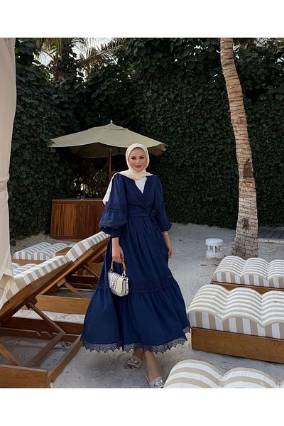 Rabia Ateş Rahi̇ Dark Blue Tetture Skirt Suit