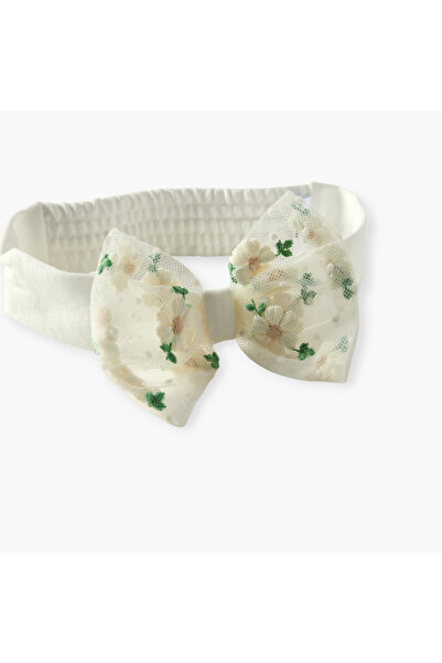 giggles Flower Embroidered Bow Applique Headband