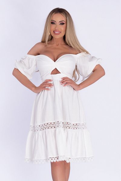 Atmosphere Fashion White midi dress with lace inserts
