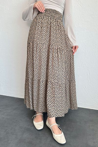 InStyle Fusta florală din viscoză bej cu talie elastică