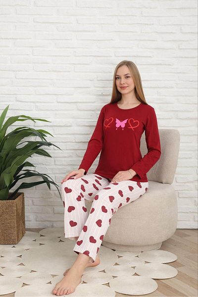 FENZO Women's Bottom Top Pajamas Set Heart Pattern and Printed Comfortable Homewear