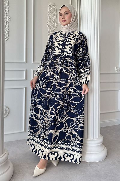 InStyle Φόρεμα με μοτίβο γραμμής Navy Blue Viscose